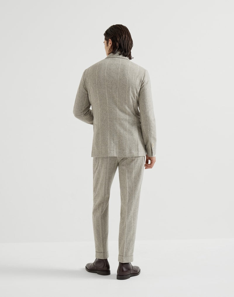 BRUNELLO CUCINELLI MEN'S ROCK SALT SILK WOOL STRIPED SUIT