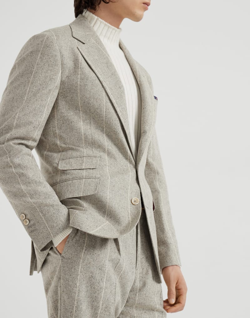 BRUNELLO CUCINELLI MEN'S ROCK SALT SILK WOOL STRIPED SUIT
