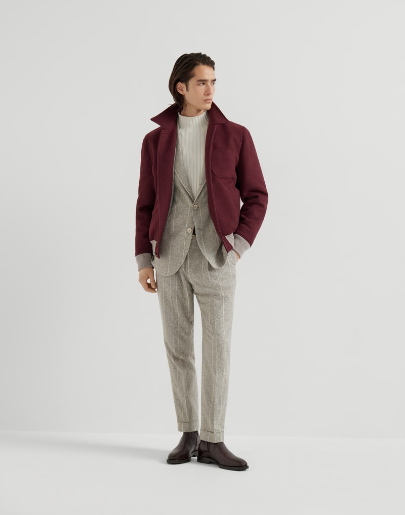 BRUNELLO CUCINELLI MEN'S ROCK SALT SILK WOOL STRIPED SUIT