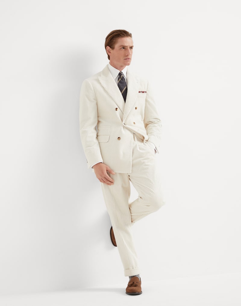 BRUNELLO CUCINELLI MEN'S MILK DOUBLE BREASTED COTTON SUIT