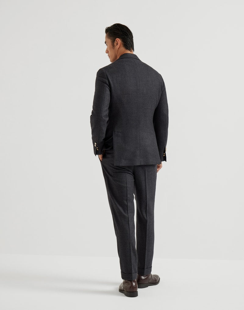 BRUNELLO CUCINELLI MEN'S ANTHRACITE WOOL DOUBLE BREASTED CHECKED SUIT