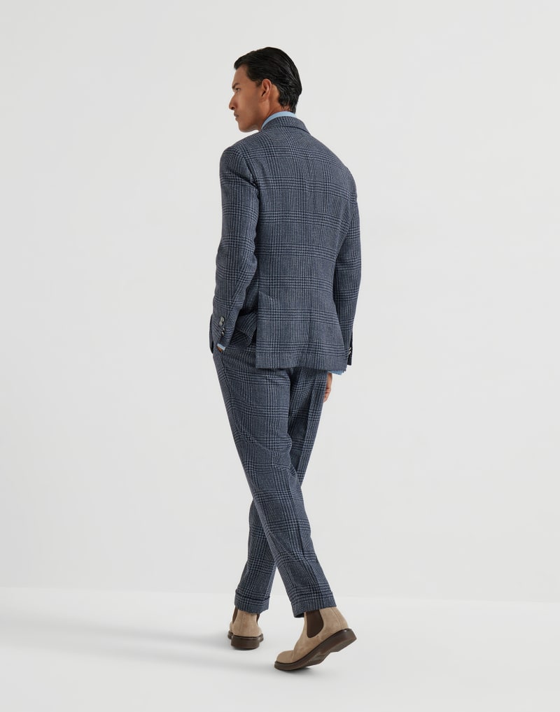 BRUNELLO CUCINELLI MEN'S DENIM WOOL SILK CHECKED SUIT