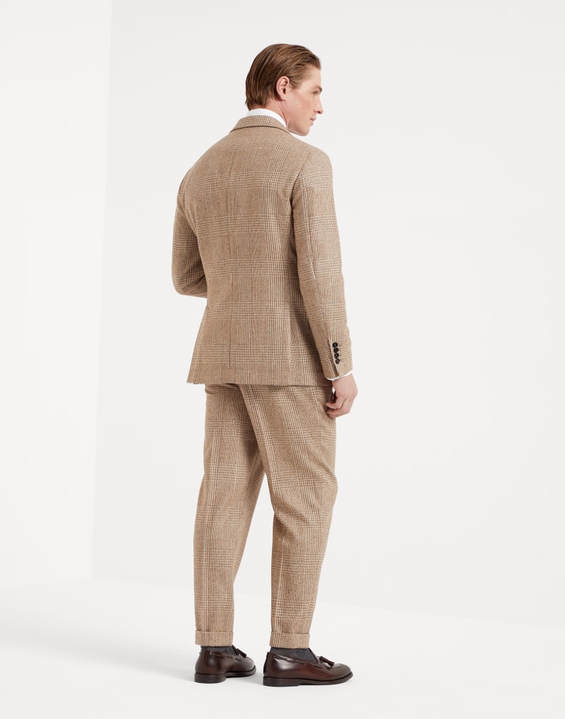 BRUNELLO CUCINELLI MEN'S BROWN WOOL BLEND CHECKED SUIT