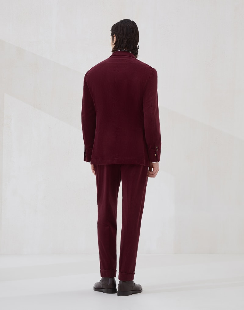 BRUNELLO CUCINELLI MEN'S AMARANTH DOUBLE BREASTED COTTON WOOL SUIT