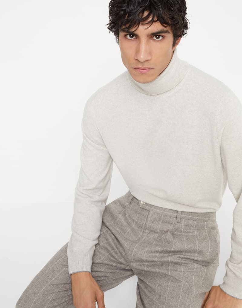 BRUNELLO CUCINELLI MEN'S STONE WOOL TURTLENECK SWEATER