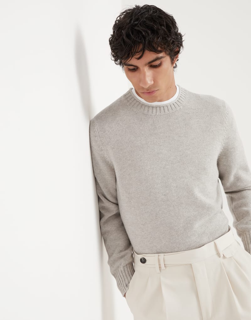 BRUNELLO CUCINELLI MEN'S STONE WOOL CREWNECK SWEATER