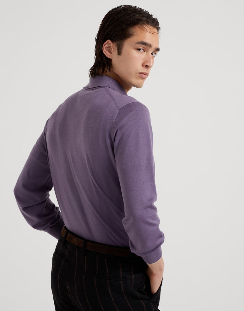 BRUNELLO CUCINELLI MEN'S IRIS WOOL SILK LONG SLEEVE POLO SWEATER