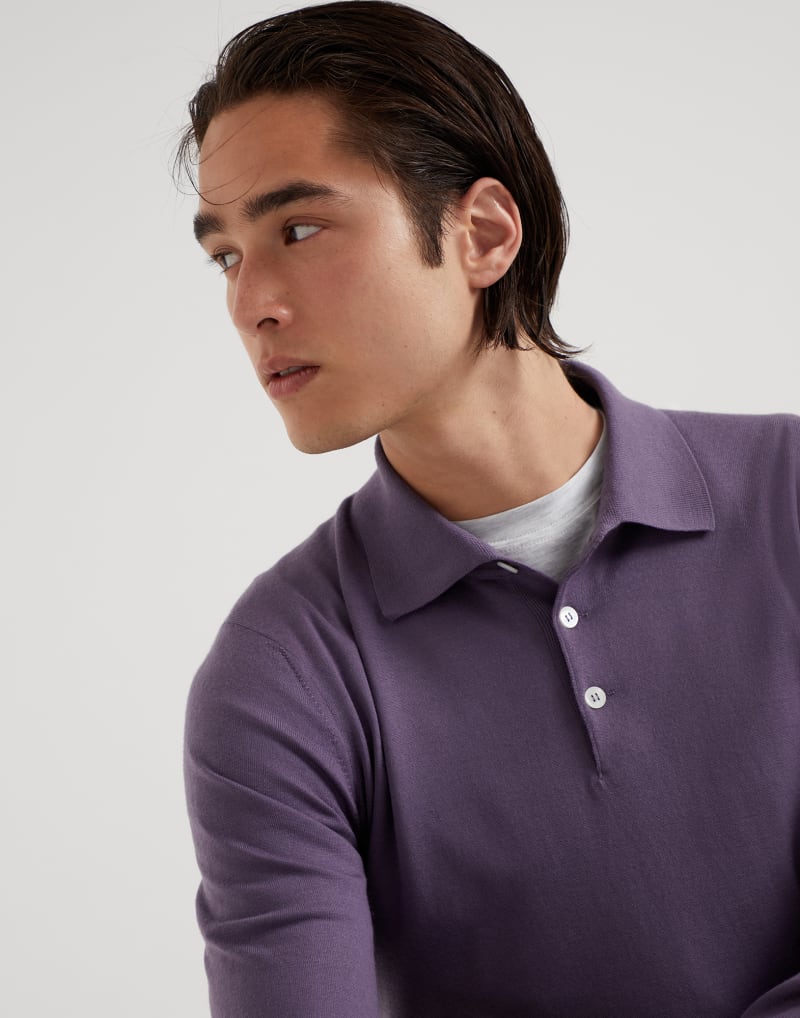 BRUNELLO CUCINELLI MEN'S IRIS WOOL SILK LONG SLEEVE POLO SWEATER