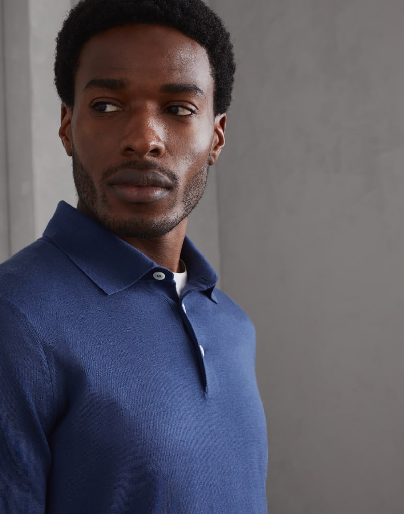 BRUNELLO CUCINELLI MEN'S ASTRAL WOOL SILK POLO COLLAR SWEATER