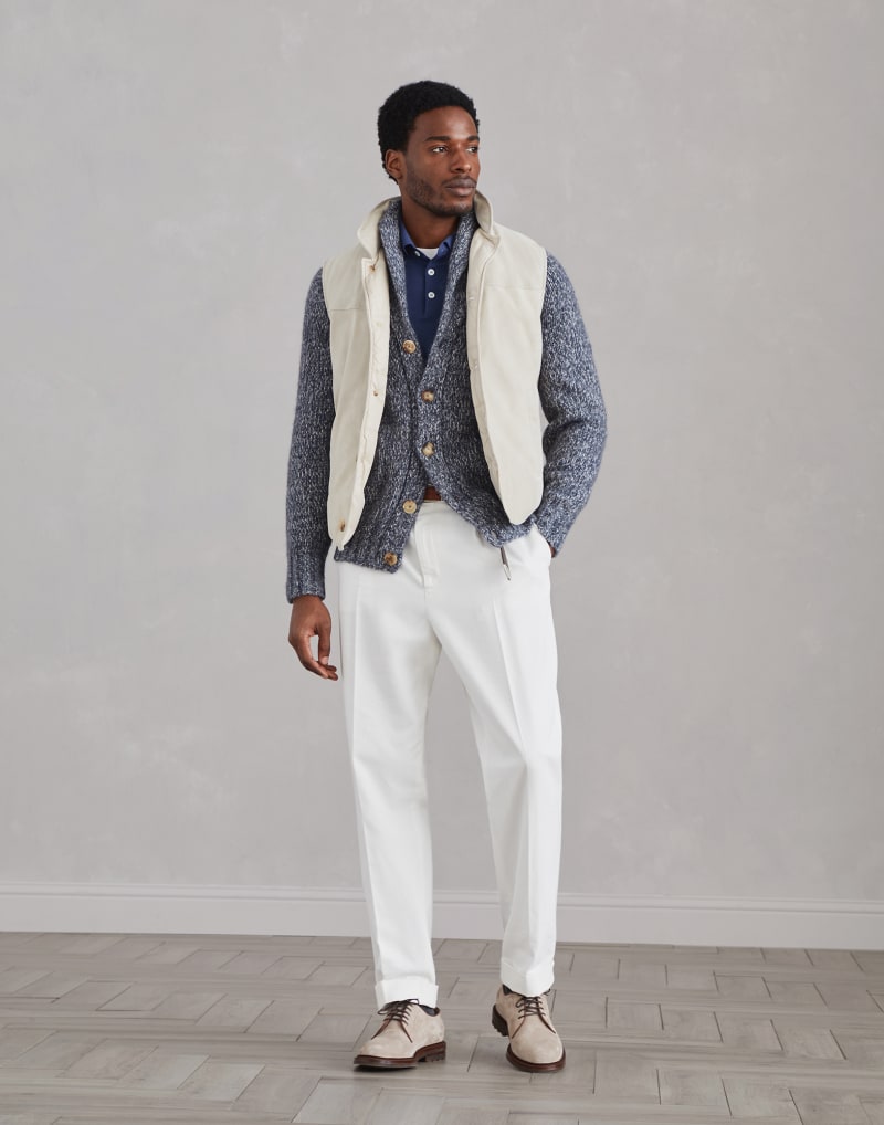 BRUNELLO CUCINELLI MEN'S ASTRAL WOOL SILK POLO COLLAR SWEATER