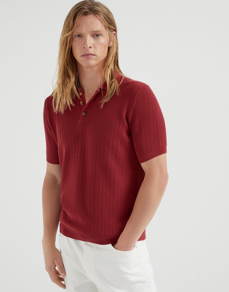 BRUNELLO CUCINELLI MEN'S CHERRY SHORT SLEEVE KNIT SWEATER