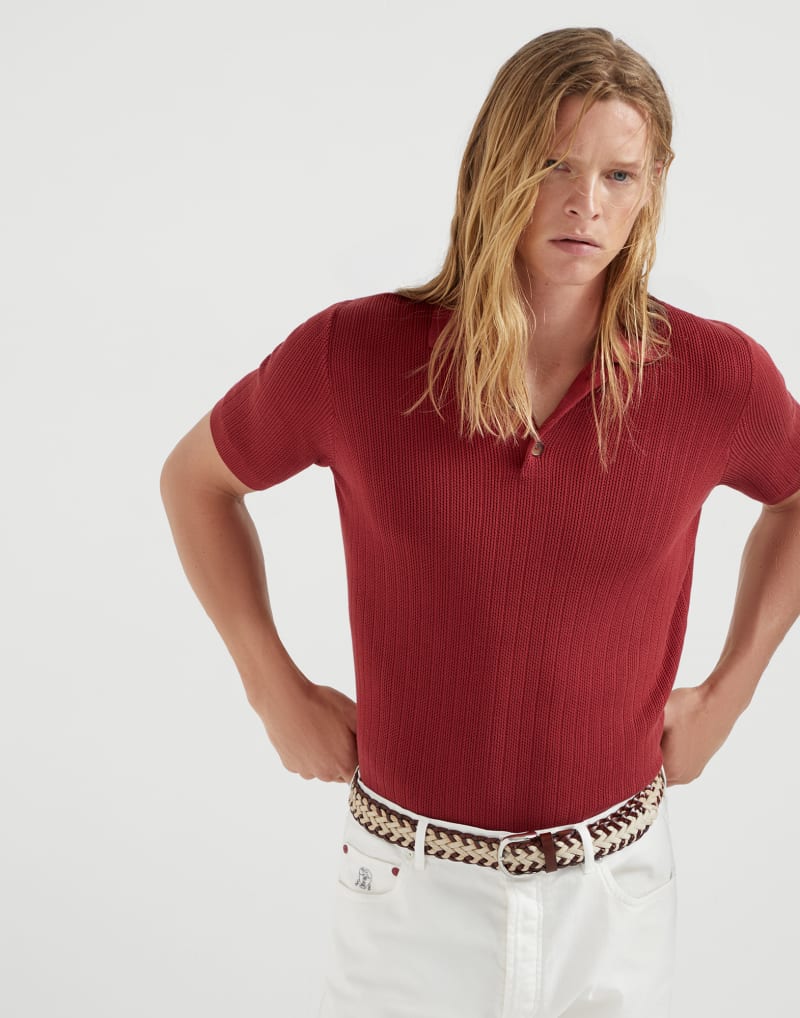 BRUNELLO CUCINELLI MEN'S CHERRY SHORT SLEEVE KNIT SWEATER