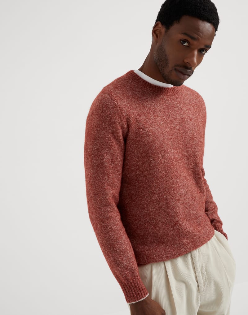 BRUNELLO CUCINELLI MEN'S CORAL WOOL BLEND CREWNECK SWEATER