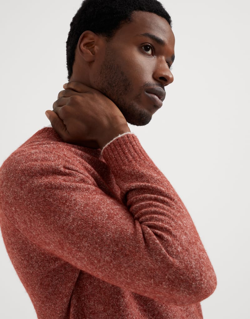 BRUNELLO CUCINELLI MEN'S CORAL WOOL BLEND CREWNECK SWEATER