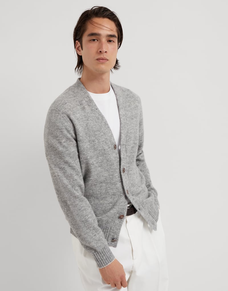 BRUNELLO CUCINELLI MEN'S GREY WOOL BLEND BUTTON FRONT SWEATER