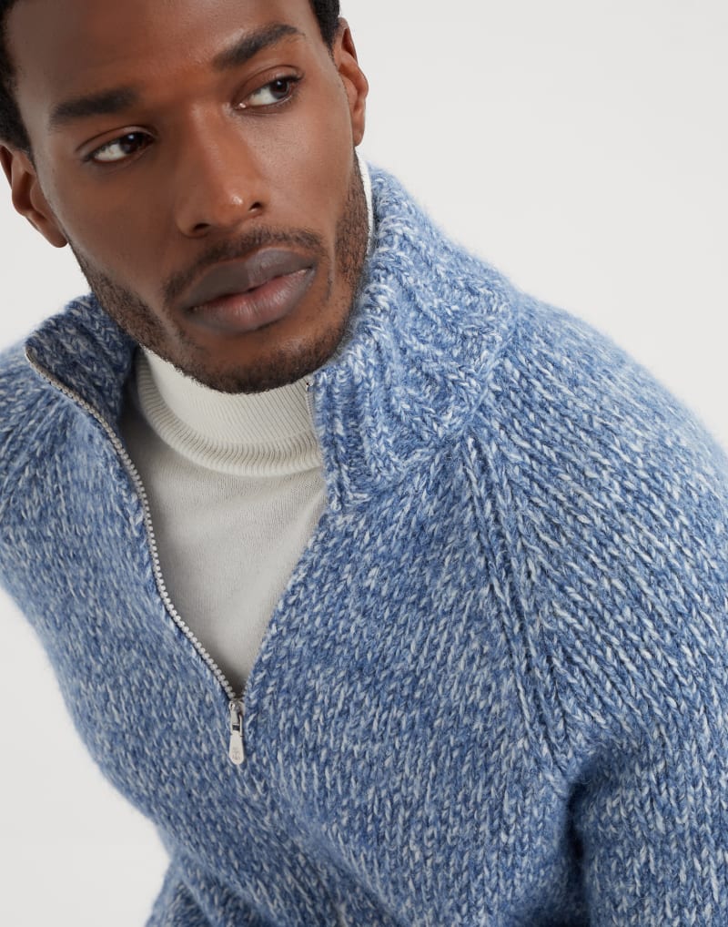 BRUNELLO CUCINELLI MEN'S CELESTE WOOL BLEND ZIP FRONT SWEATER