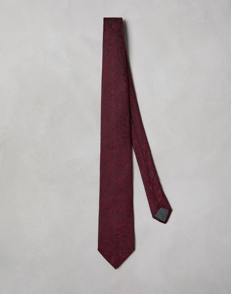 BRUNELLO CUCINELLI MEN'S CORAL SILK JACQUARD TIE