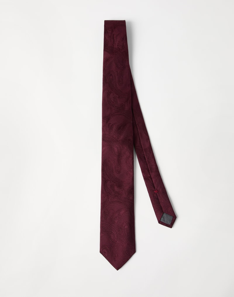 BRUNELLO CUCINELLI MEN'S AMARANTH PAISLEY JACQUARD SILK TIE
