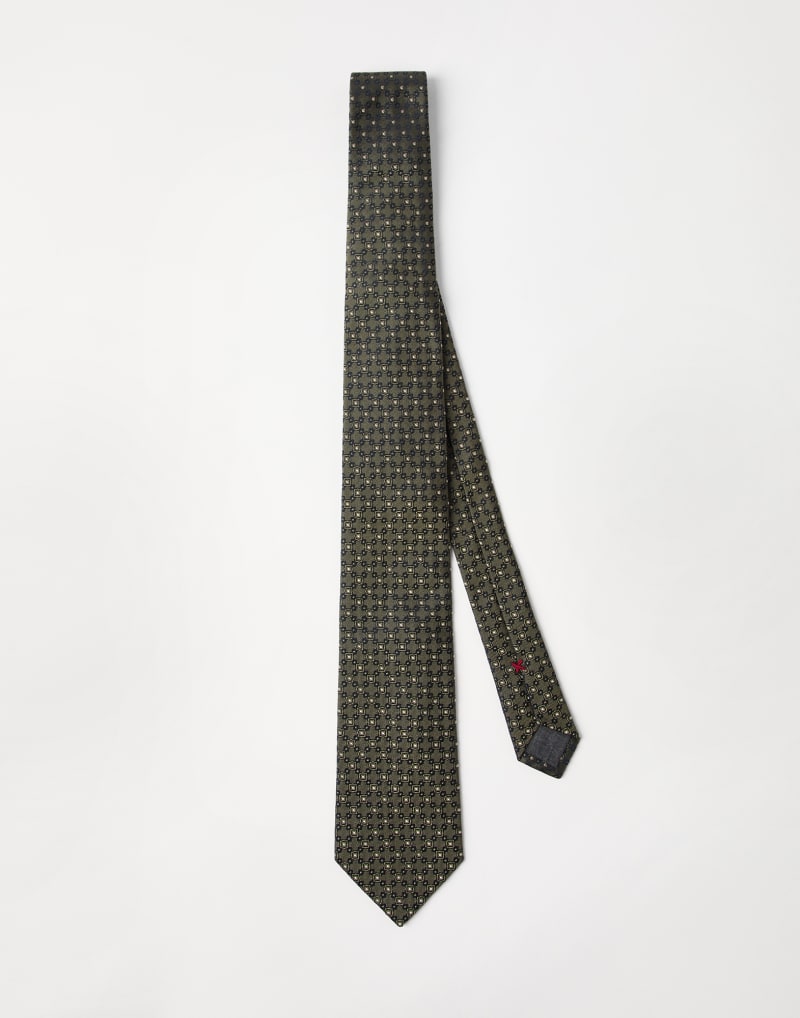 BRUNELLO CUCINELLI MEN'S KAKY SILK PATTERNED TIE