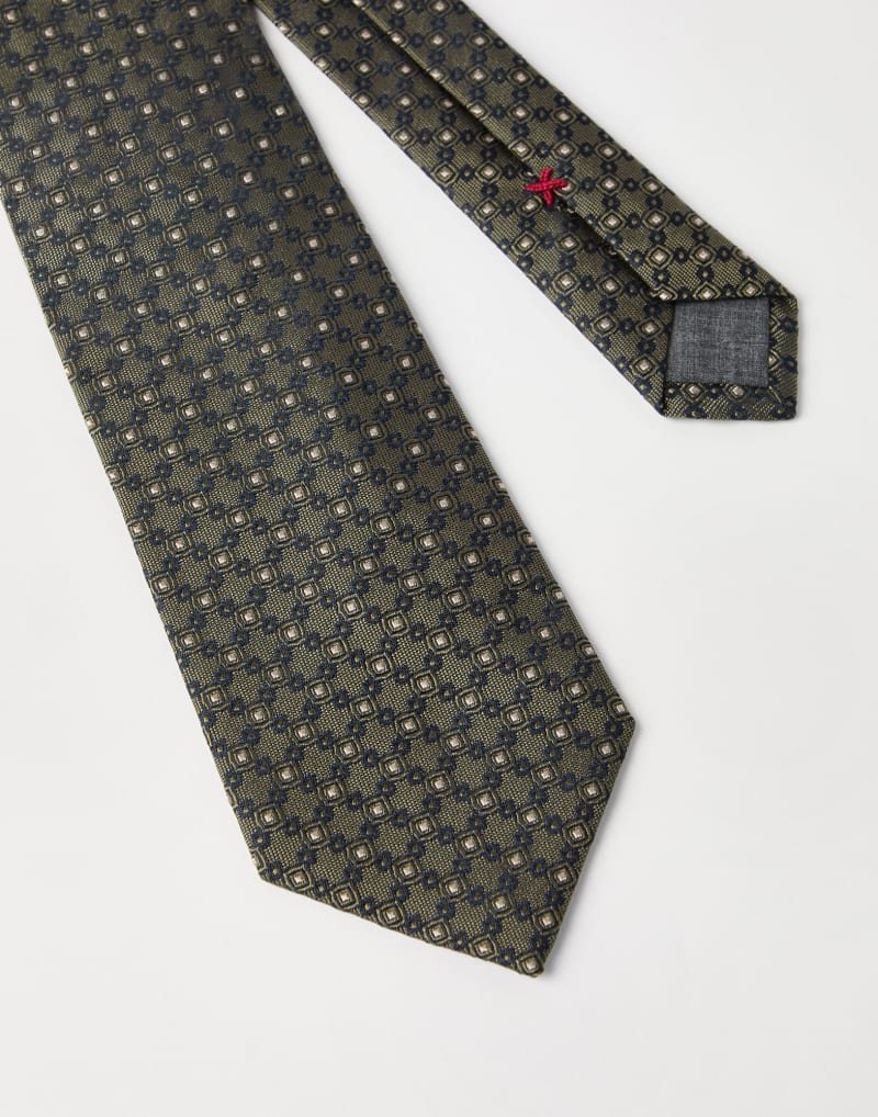 BRUNELLO CUCINELLI MEN'S KAKY SILK PATTERNED TIE