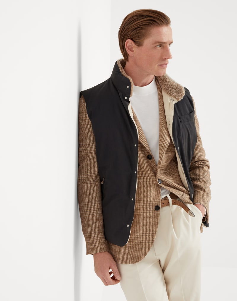 BRUNELLO CUCINELLI MEN'S ANTHRACITE AND LINSEED TWO TONE VEST