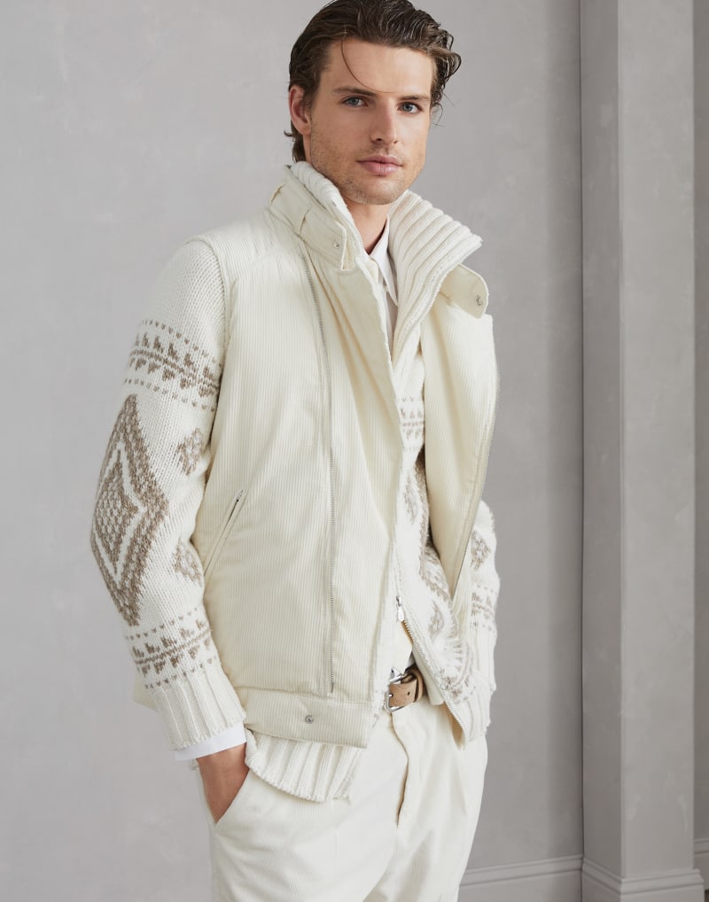 BRUNELLO CUCINELLI MEN'S MILK CORDUROY ZIP FRONT VEST