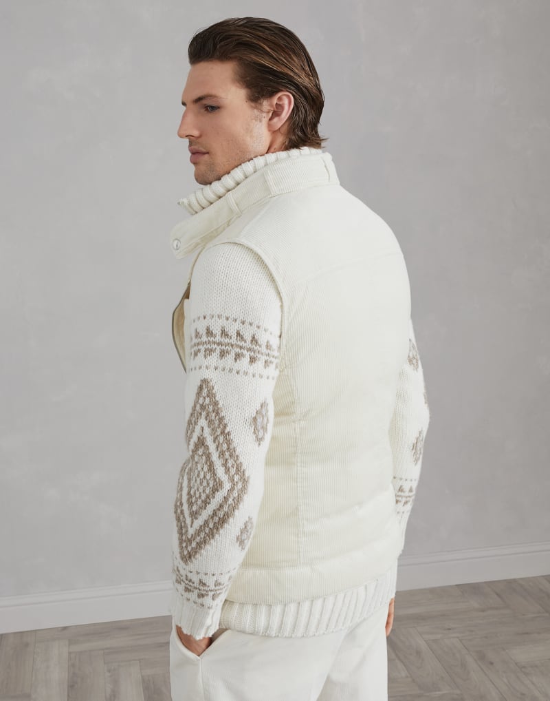 BRUNELLO CUCINELLI MEN'S MILK CORDUROY ZIP FRONT VEST