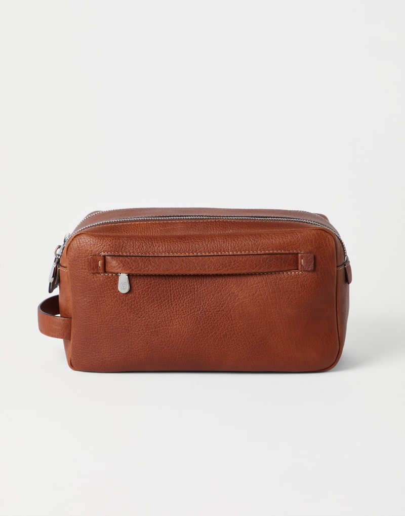 BRUNELLO CUCINELLI MEN'S COPPER LEATHER ZIP BAG