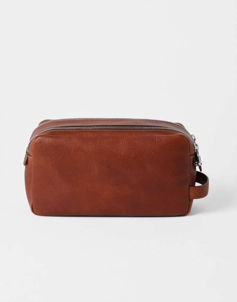 BRUNELLO CUCINELLI MEN'S COPPER LEATHER ZIP BAG