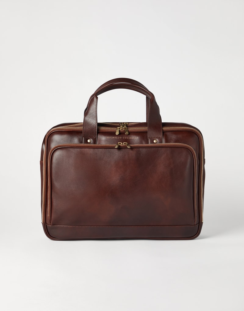BRUNELLO CUCINELLI MEN'S BURGUNDY LEATHER BRIEFCASE