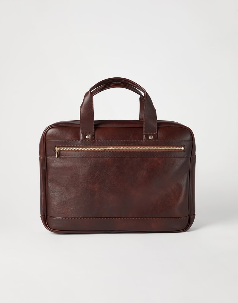 BRUNELLO CUCINELLI MEN'S BURGUNDY LEATHER BRIEFCASE