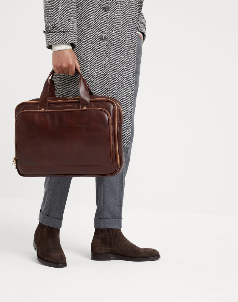 BRUNELLO CUCINELLI MEN'S BURGUNDY LEATHER BRIEFCASE