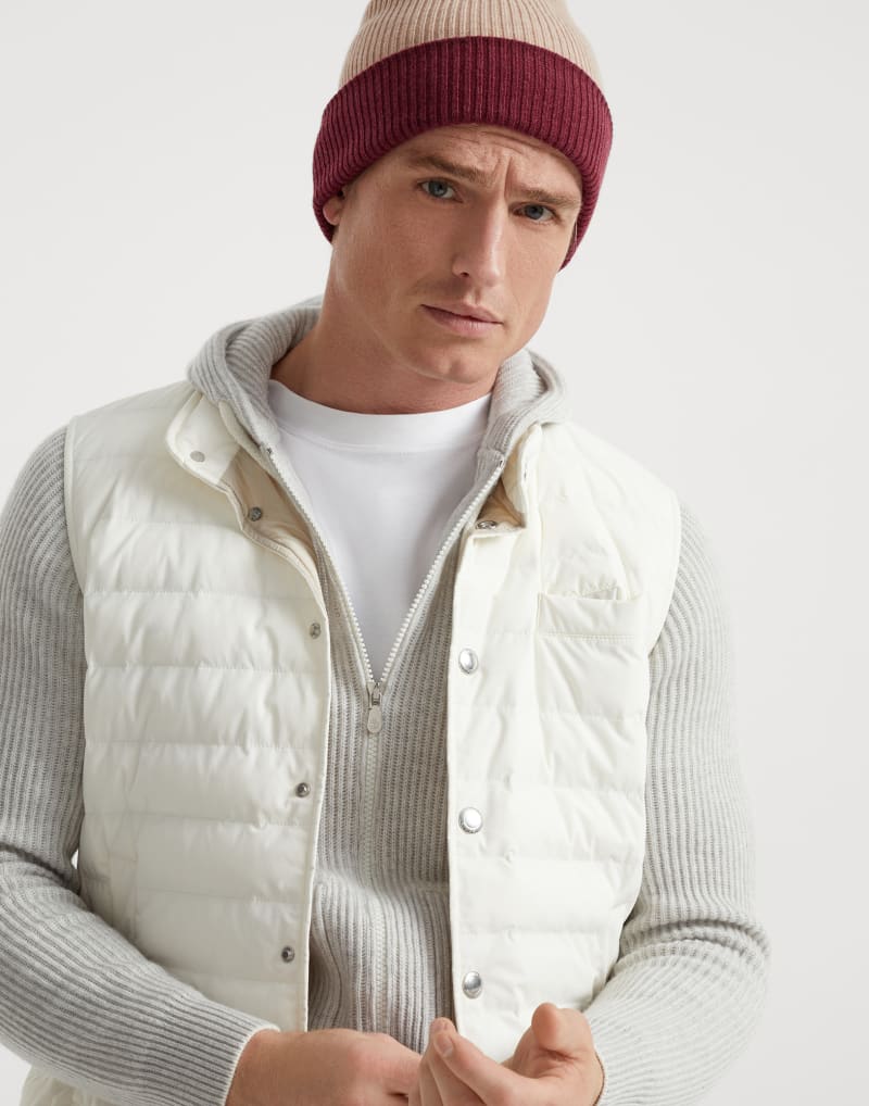 BRUNELLO CUCINELLI MEN'S MEDIUM BROWN WOOL RIBBED BEANIE HAT