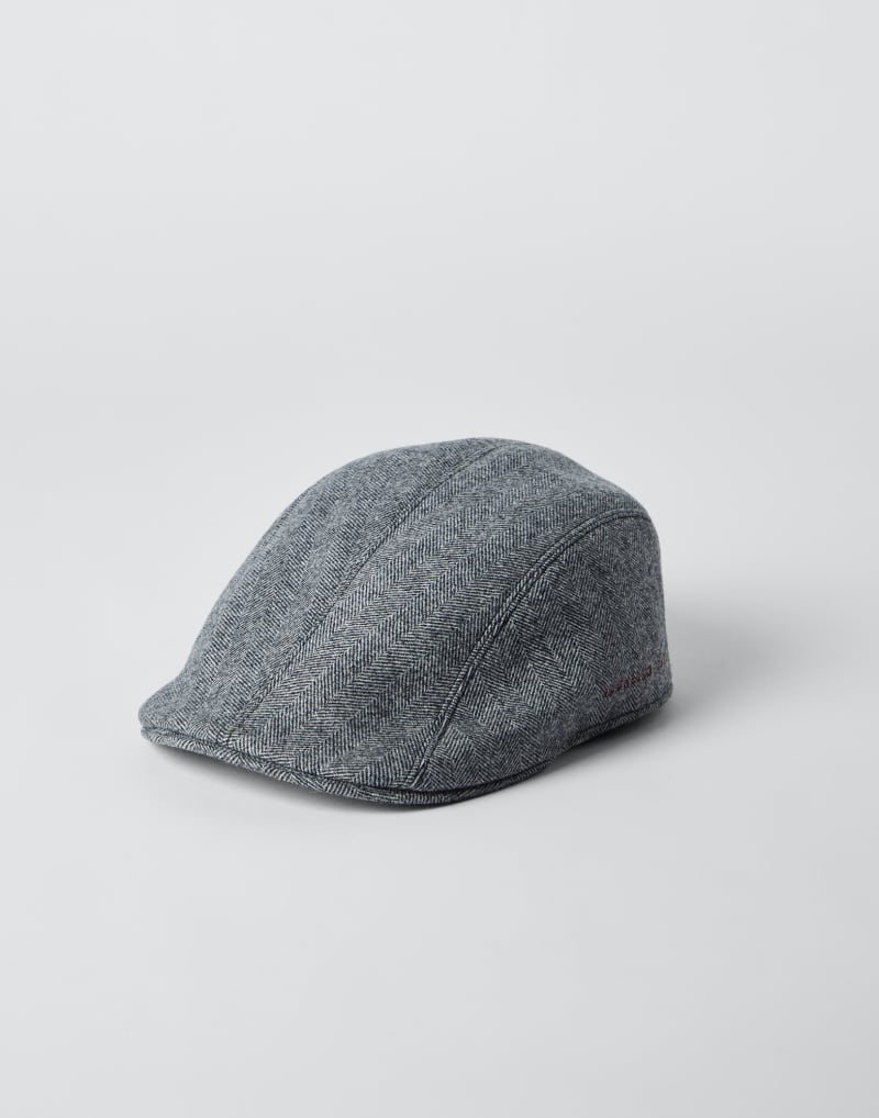 BRUNELLO CUCINELLI MEN'S MEDIUM GREY WOOL HERRINGBONE FLAT CAP HAT