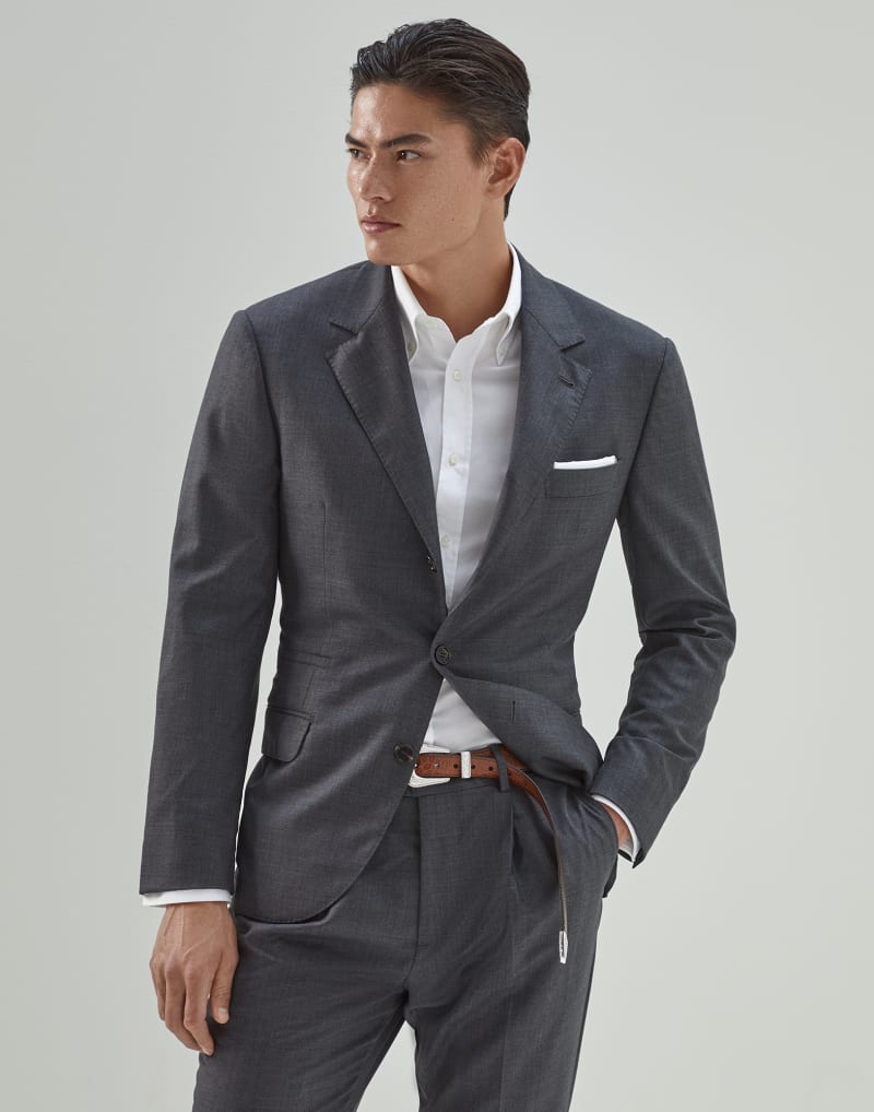 BRUNELLO CUCINELLI MEN'S MEDIUM GREY WOOL BLAZER