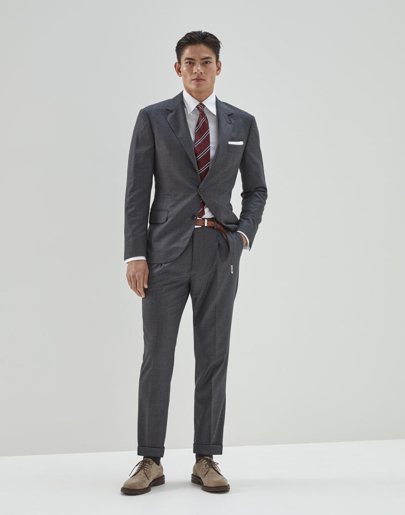 BRUNELLO CUCINELLI MEN'S MEDIUM GREY WOOL BLAZER