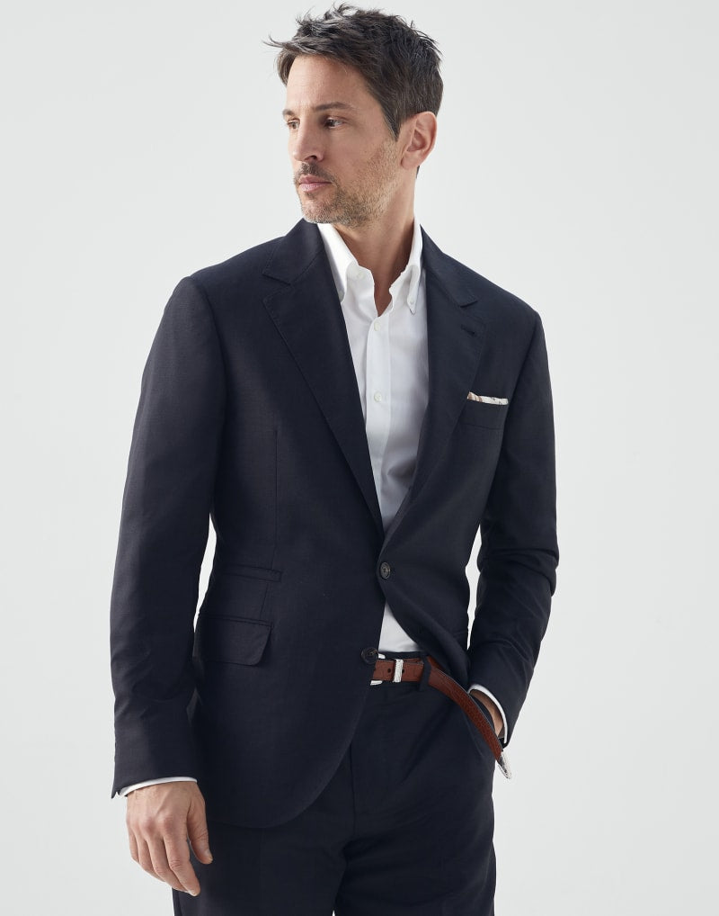 BRUNELLO CUCINELLI MEN'S ANTHRACITE WOOL SILK BLAZER