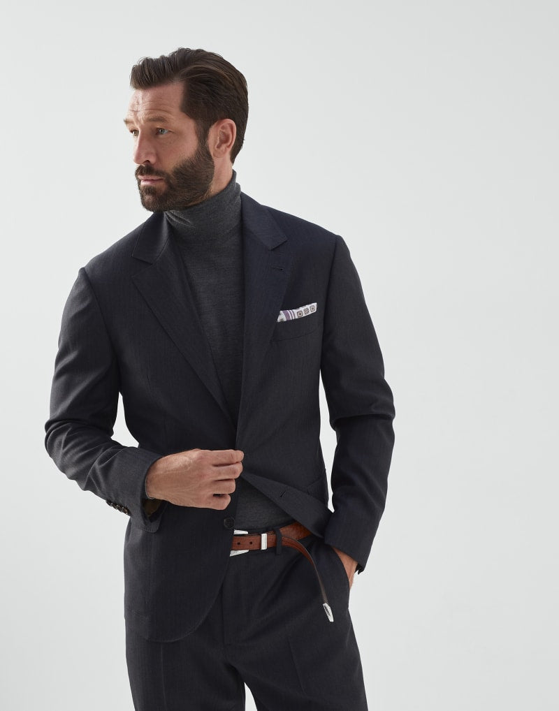 BRUNELLO CUCINELLI MEN'S ANTHRACITE WOOL BLAZER