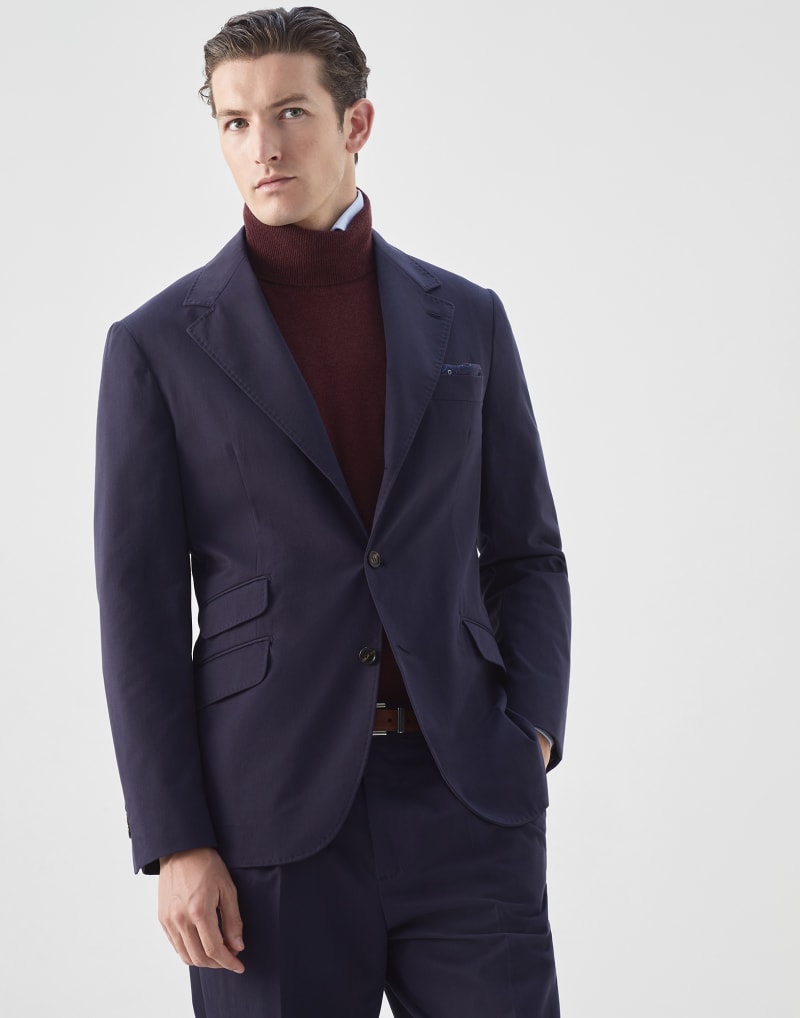 BRUNELLO CUCINELLI MEN'S NAVY COTTON WOOL BLEND BLAZER