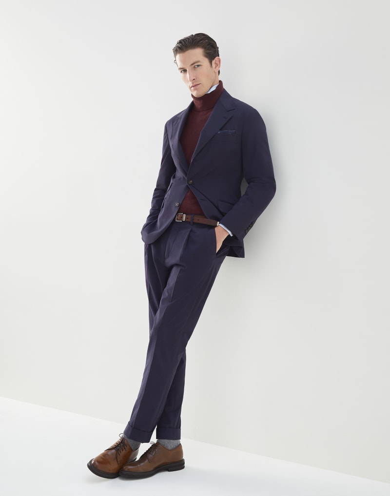 BRUNELLO CUCINELLI MEN'S NAVY COTTON WOOL BLEND BLAZER