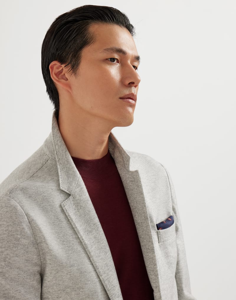 BRUNELLO CUCINELLI MEN'S PEARL GREY WOOL KNIT JACKET