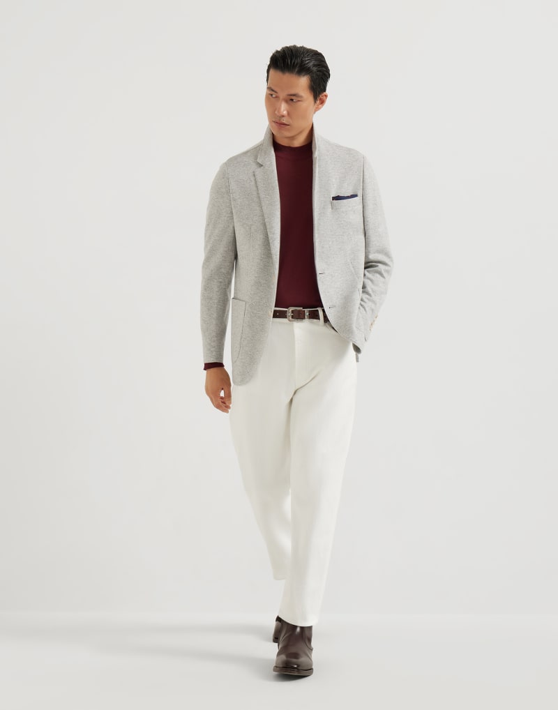 BRUNELLO CUCINELLI MEN'S PEARL GREY WOOL KNIT JACKET