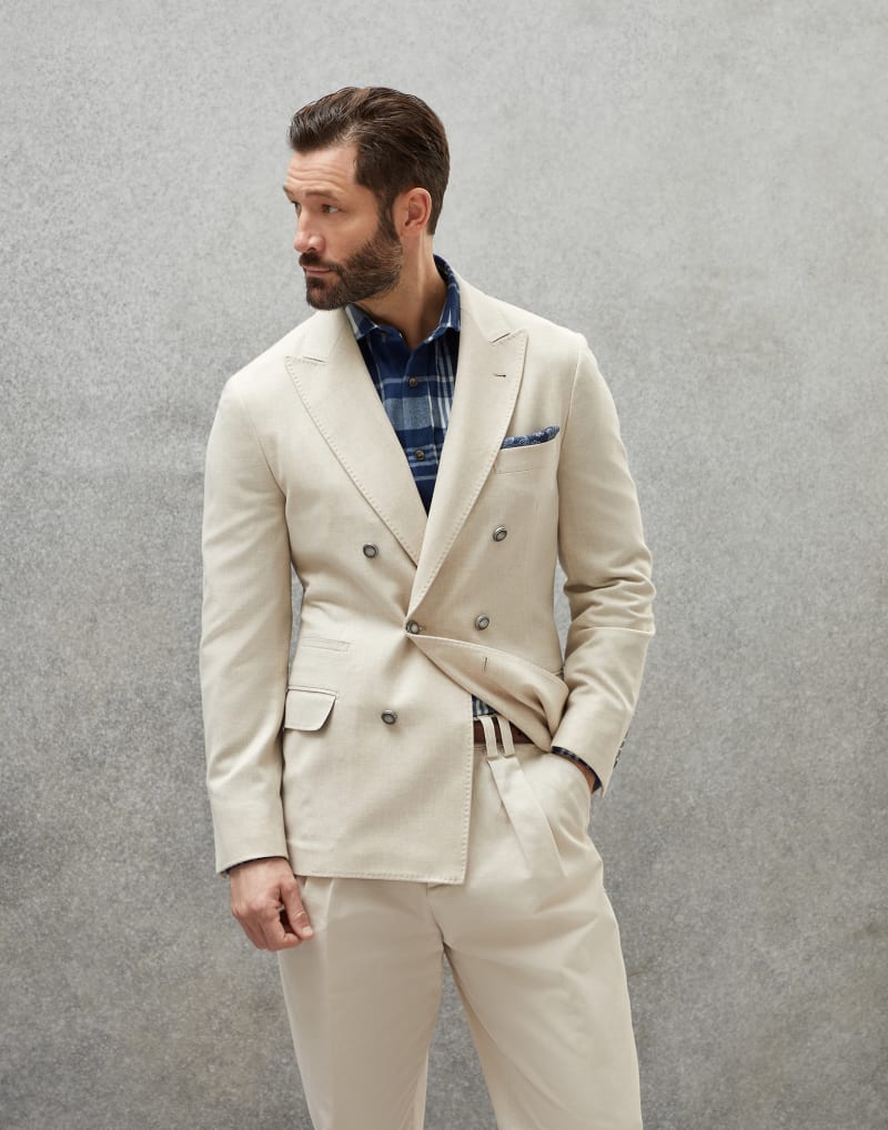BRUNELLO CUCINELLI MEN'S SAND WOOL DOUBLE BREASTED JACKET