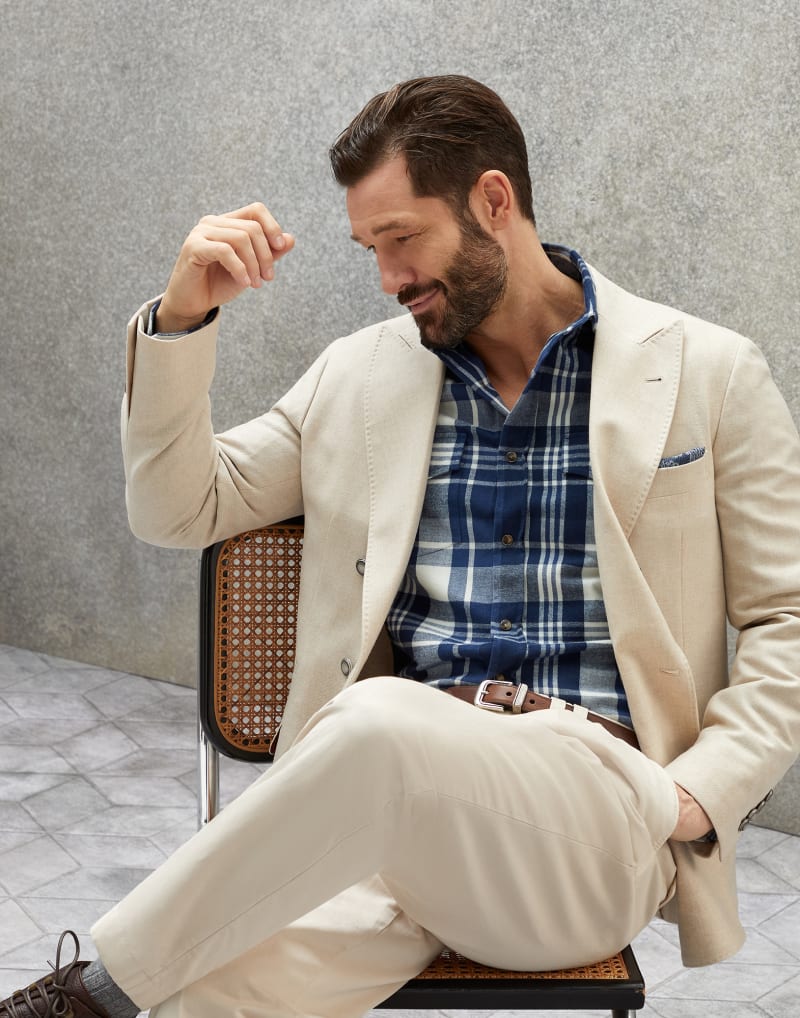 BRUNELLO CUCINELLI MEN'S SAND WOOL DOUBLE BREASTED JACKET