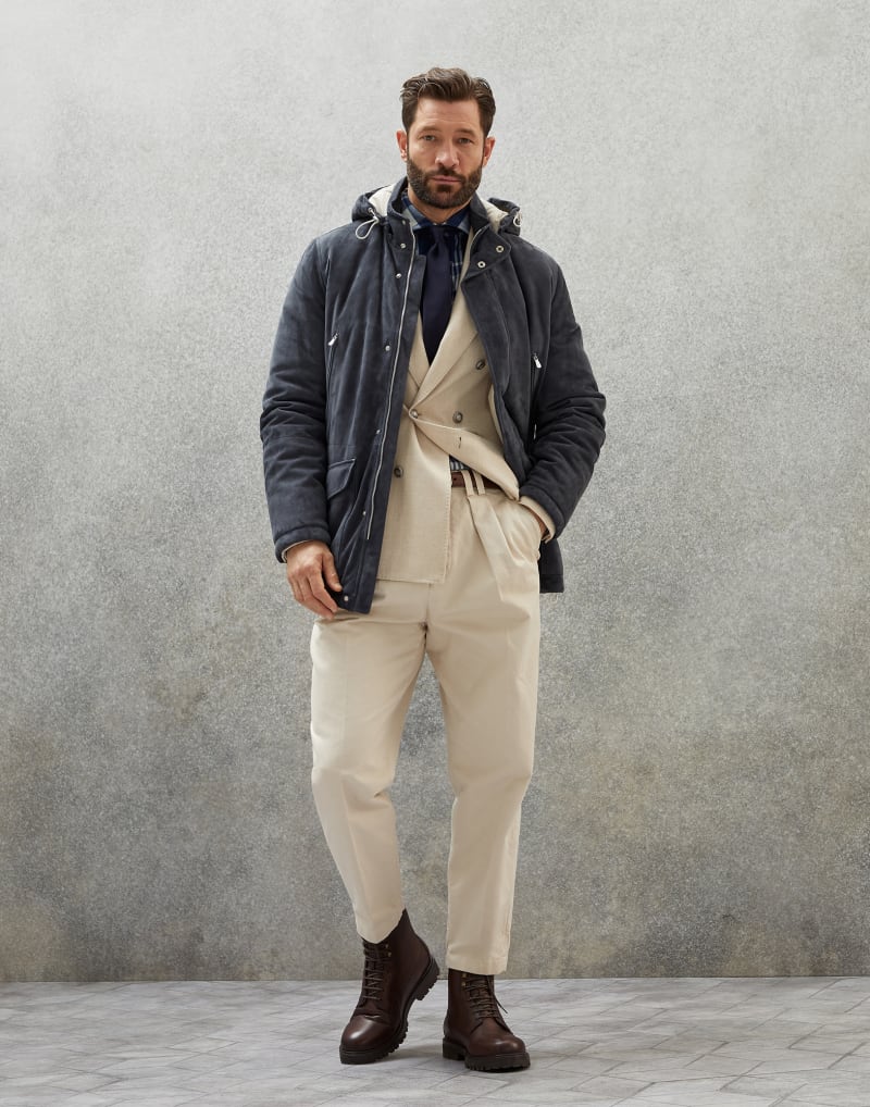BRUNELLO CUCINELLI MEN'S SAND WOOL DOUBLE BREASTED JACKET