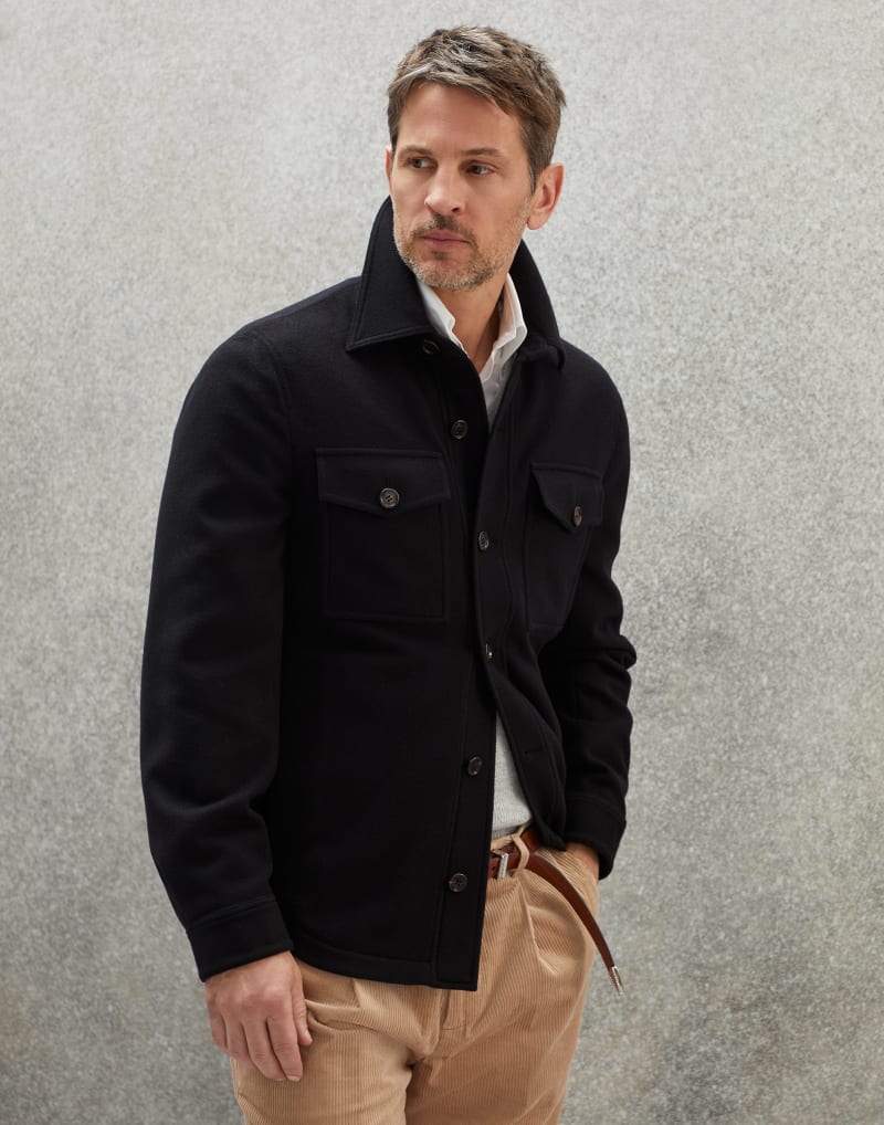 BRUNELLO CUCINELLI MEN'S BLACK WOOL BUTTON JACKET