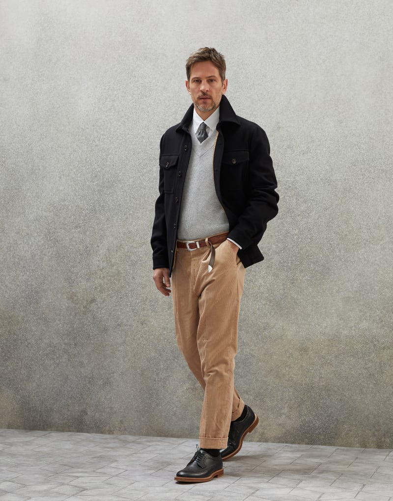BRUNELLO CUCINELLI MEN'S BLACK WOOL BUTTON JACKET