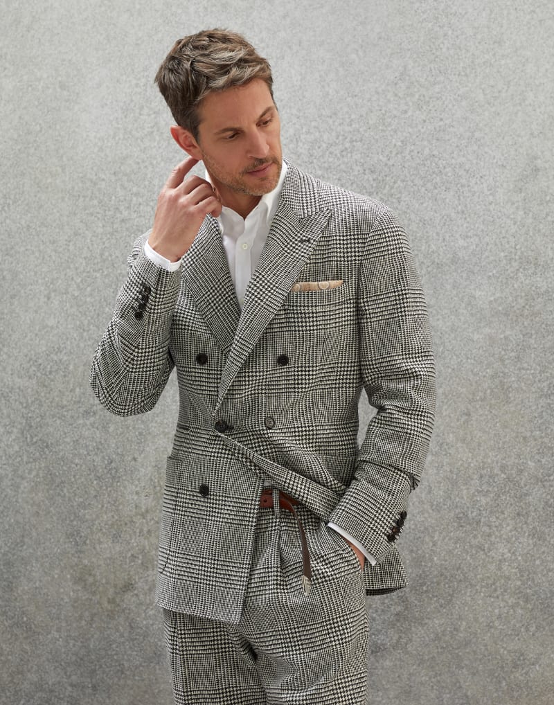 BRUNELLO CUCINELLI MEN'S GREY WOOL DOUBLE BREASTED JACKET