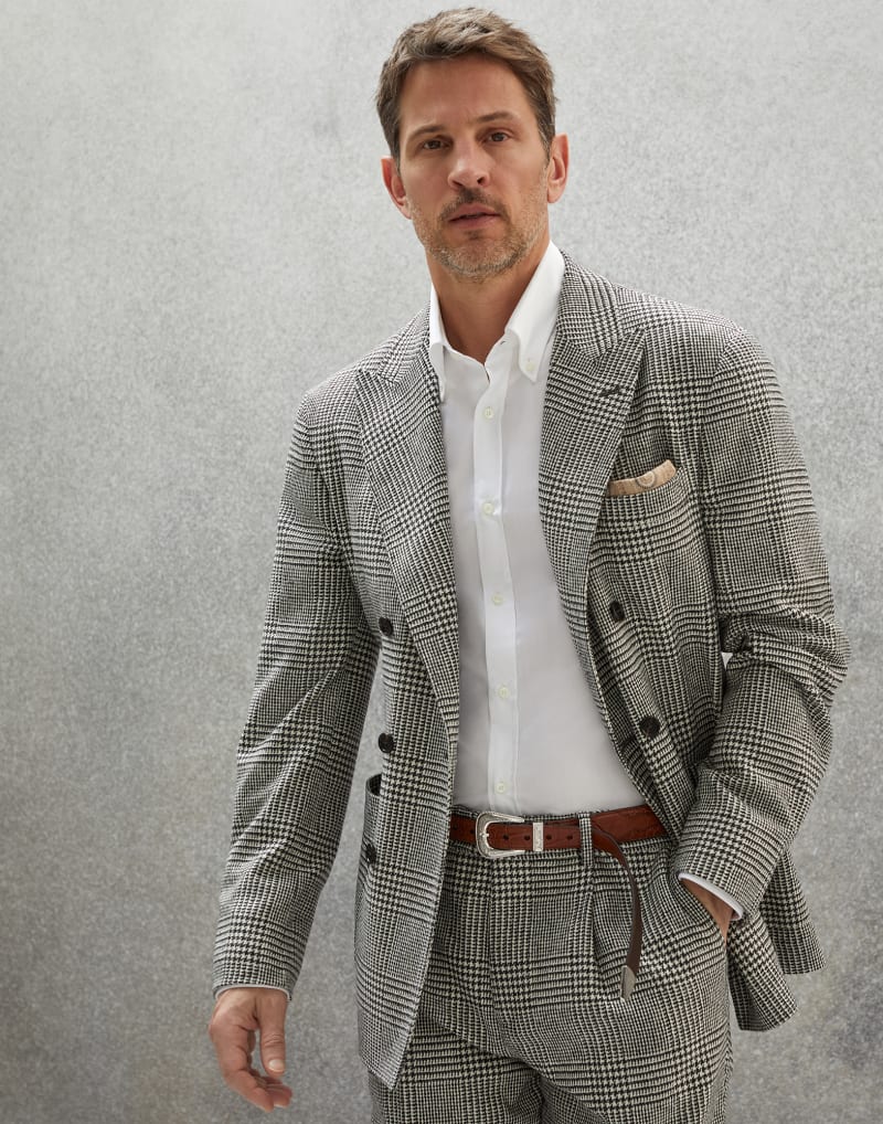 BRUNELLO CUCINELLI MEN'S GREY WOOL DOUBLE BREASTED JACKET