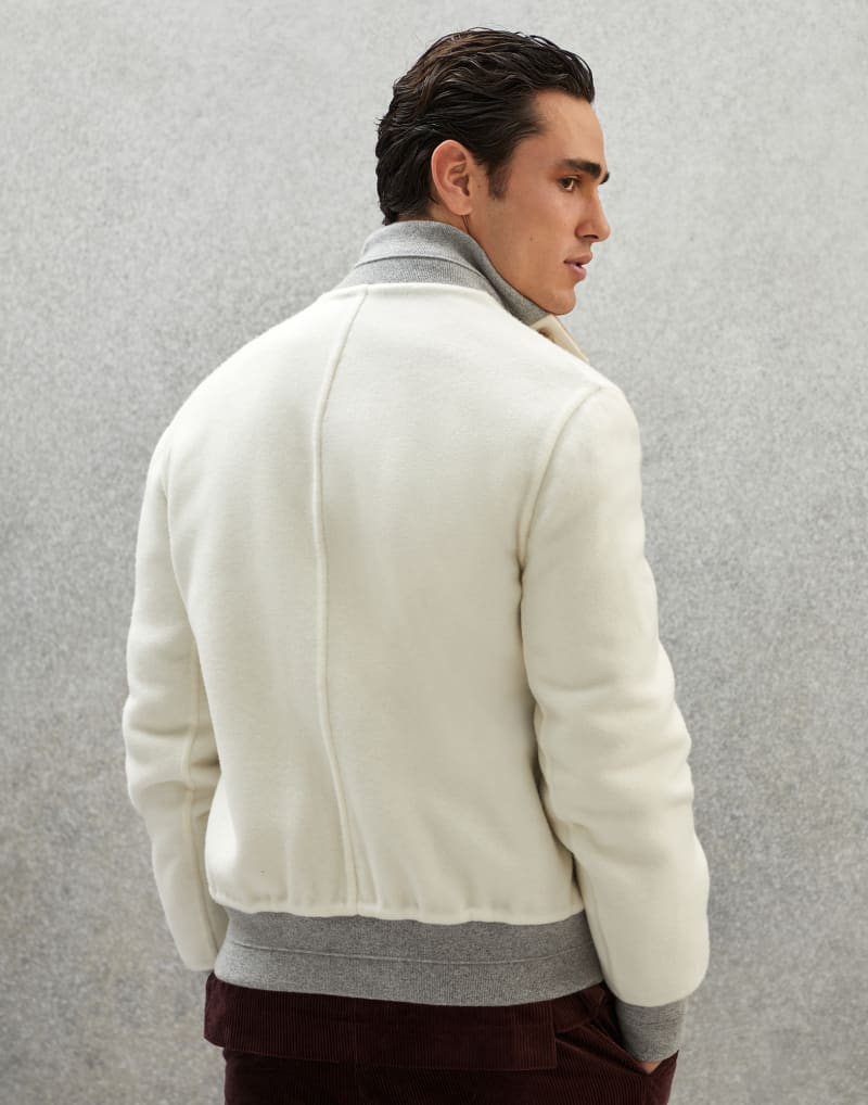BRUNELLO CUCINELLI MEN'S WHITE WOOL BOMBER JACKET